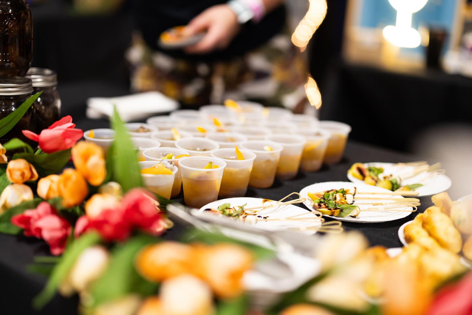 Drinks on table.