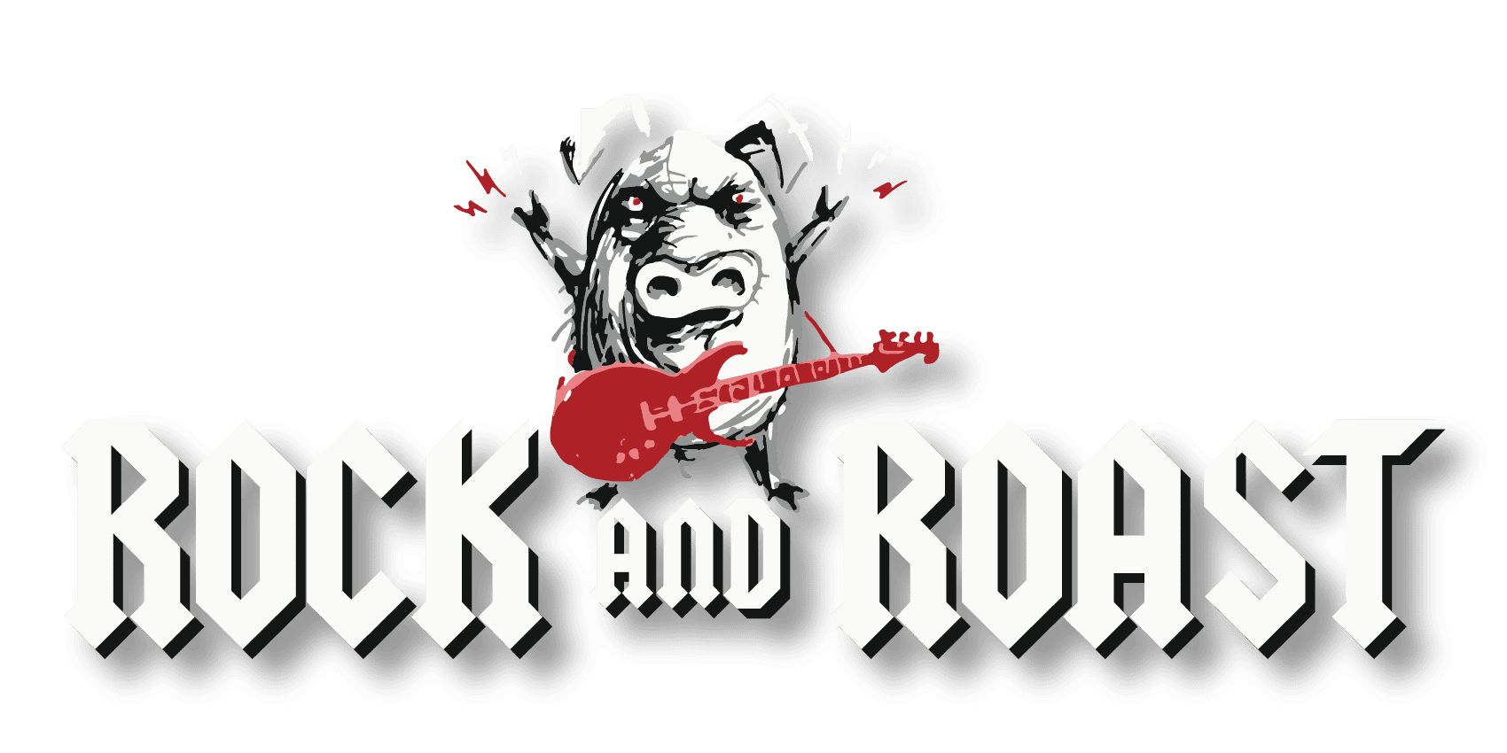 Rock & Roast logo showing a pic playing an electric guitar.